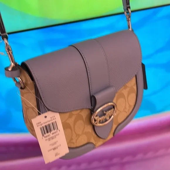 Coach Georgie Saddle Bag In Signature Canvas Light Khaki / Marble Blue - Picture 5 of 16